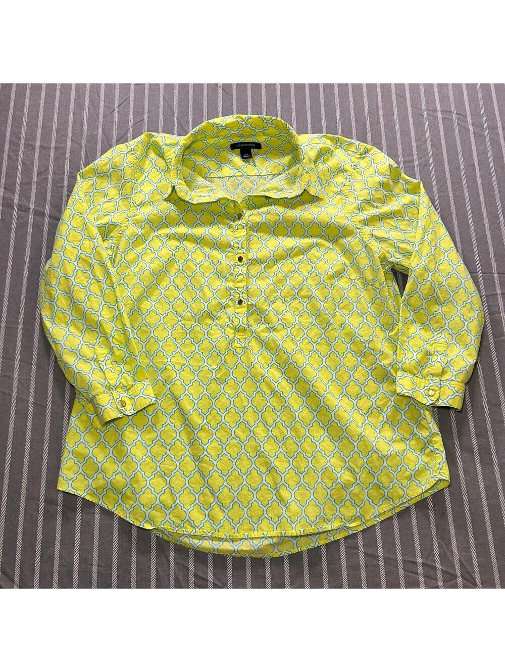 Lands End Women's Pullover Half Button Long Sleeve Top Size 12P